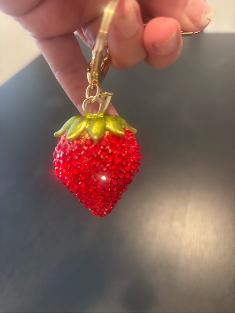 Crystal Strawberry Keychain - Red with Green Top - Picture 2 of 4